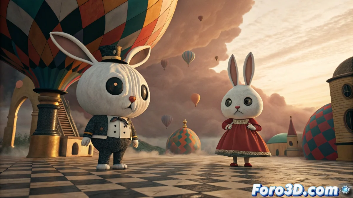 Diseño gráfico que muestra elementos humorísticos exagerados contrastando con composiciones equilibradas, ilustrando el conflicto entre el absurdo y la estética profesional.