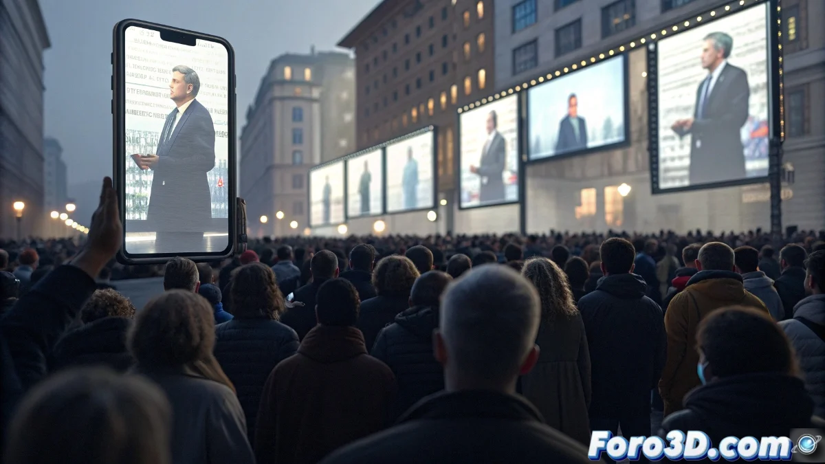 Collage digital que contrasta documentos oficiales complejos con memes virales en pantallas de dispositivos móviles, mostrando la brecha entre información detallada y consumo superficial