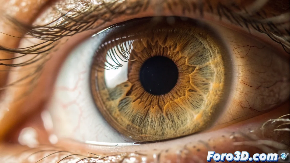 Ilustración médica que muestra un corte transversal del ojo humano con énfasis en el cristalino y el músculo ciliar, comparando la estructura joven y envejecida