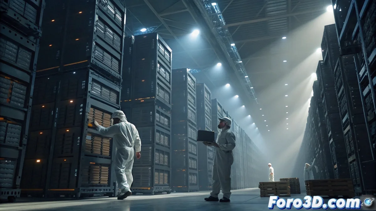 Gráfico que muestra la evolución de precios de memoria RAM con fabricantes acumulando stock en almacenes industriales