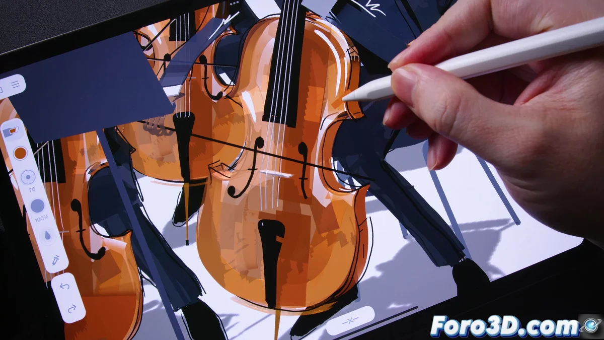 Una persona usando iPad con Feather para crear escultura 3D flotante en realidad aumentada