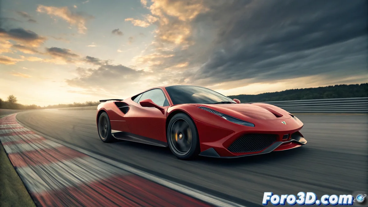 Ferrari 296 Speciale en color roso corsa realizando una curva en circuito, mostrando su agresivo diseño aerodinámico y alerón trasero activo