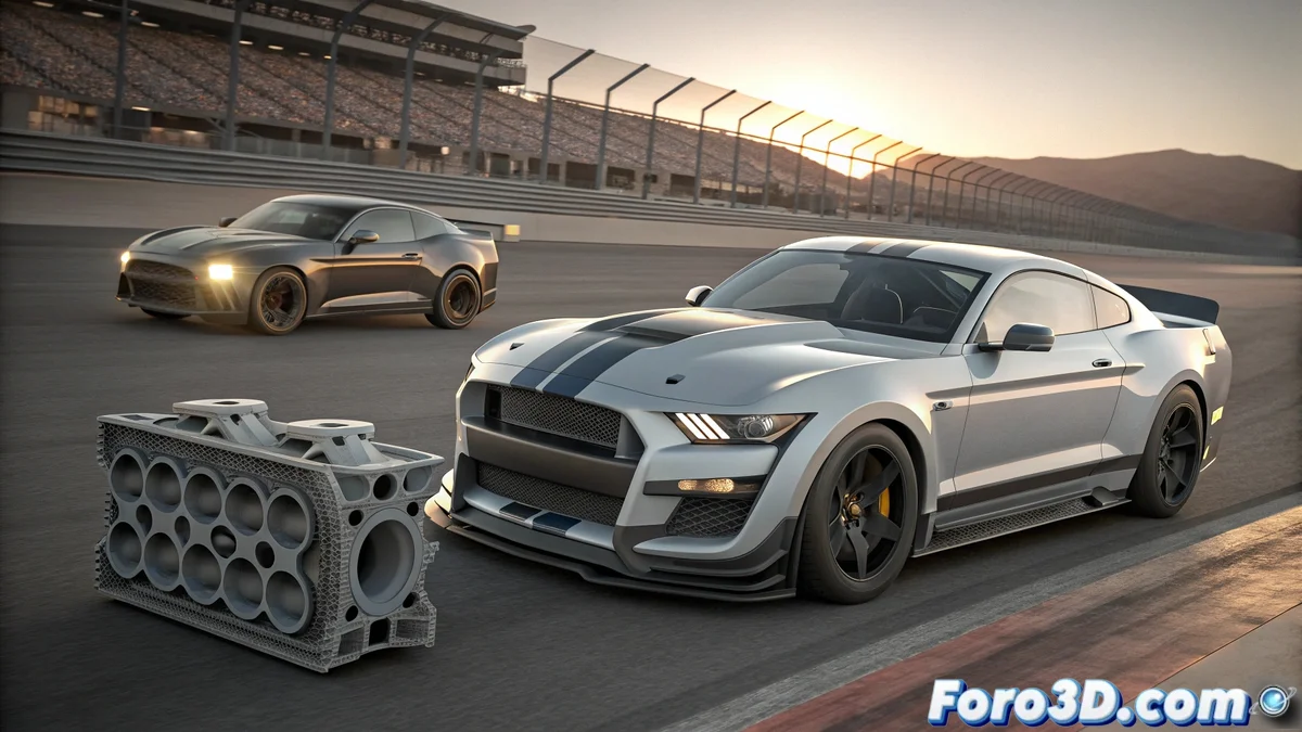 Componentes de freno impresos en 3D para Ford Shelby GT500 mostrando complejidad geométrica y estructura interna