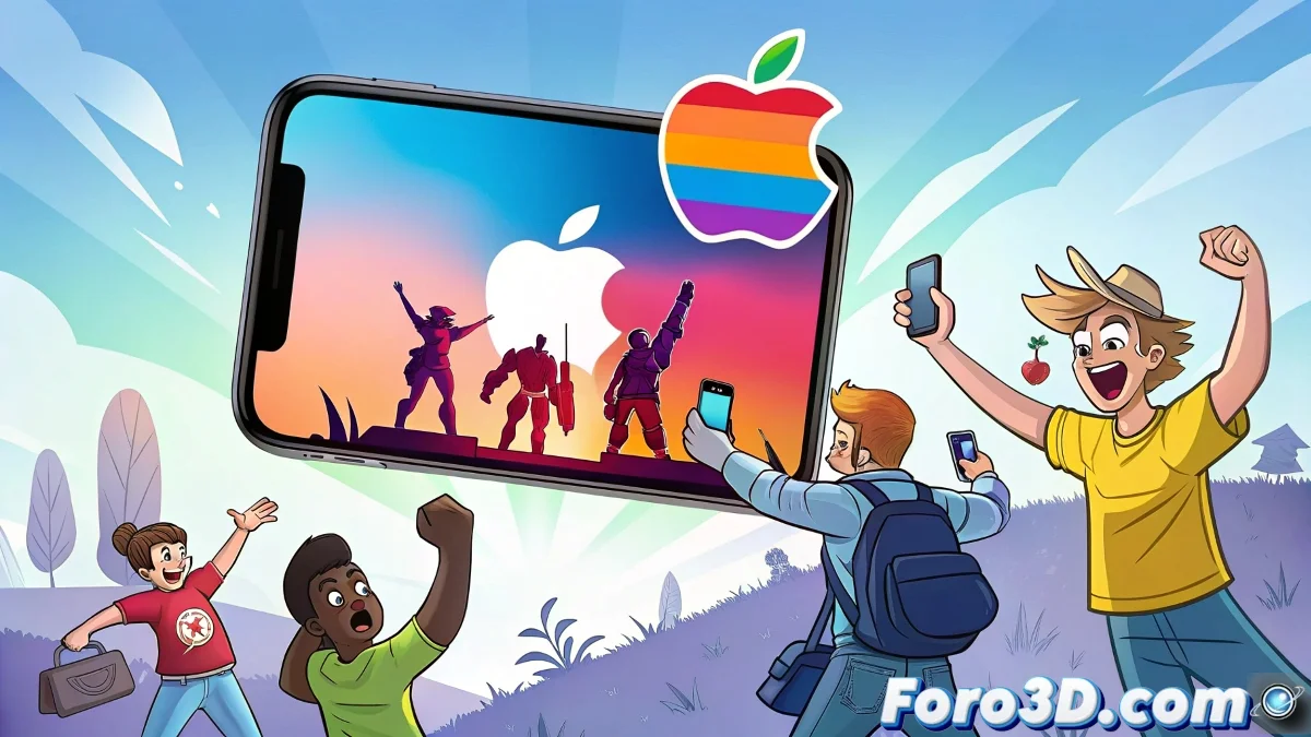 Un teléfono móvil mostrando la pantalla de descarga de Fortnite en la App Store, con el logo del juego destacado.