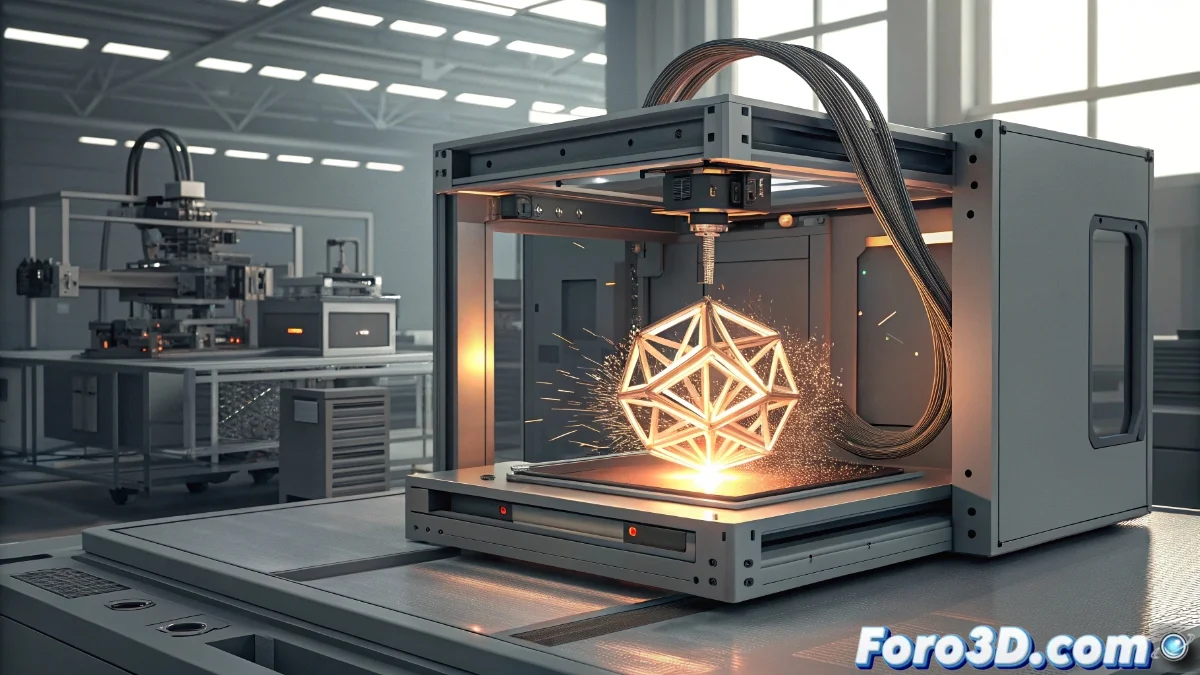 Sistema de impresión 3D metálica GLB-400M en funcionamiento, mostrando su estructura optimizada y entorno de control de humedad y oxígeno durante la fabricación de un componente complejo.