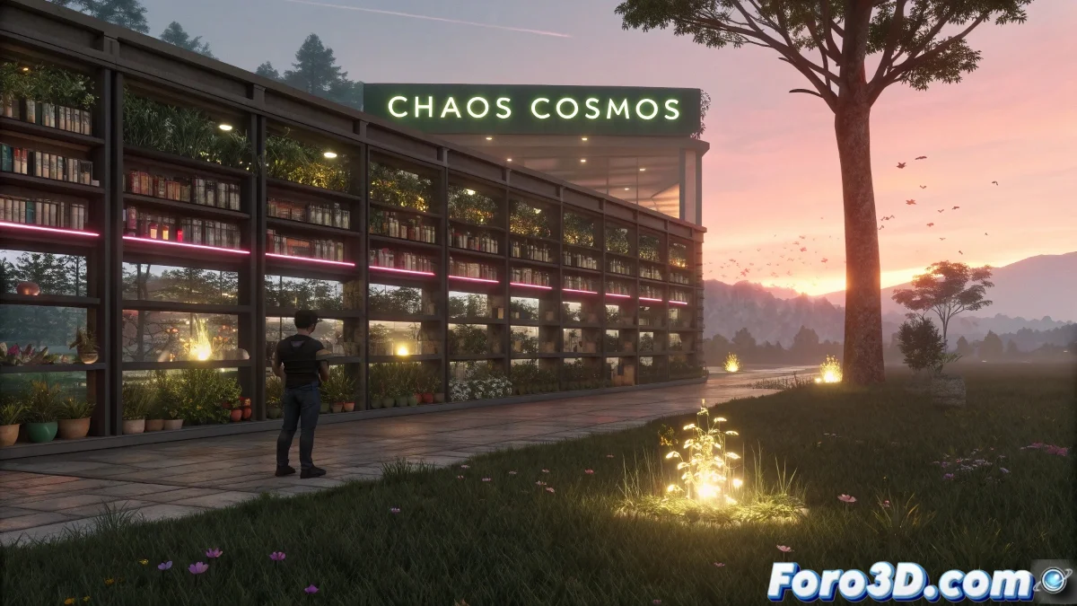 Biblioteca digital de Chaos Cosmos mostrando una variedad de modelos 3D de plantas de Globe Plants integrados en un entorno de software de renderizado.