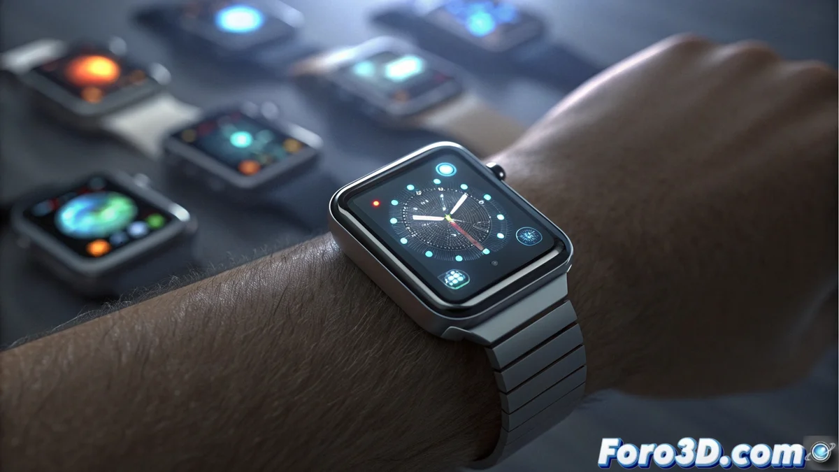 Reloj inteligente Pixel Watch mostrando la aplicación de reloj de Google junto a otros wearables de marcas como Samsung y Fossil con sus propias aplicaciones de reloj