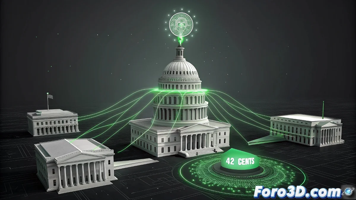 Logo de Grok AI junto a edificios gubernamentales estadounidenses, simbolizando la integracion de la inteligencia artificial en la administracion publica.