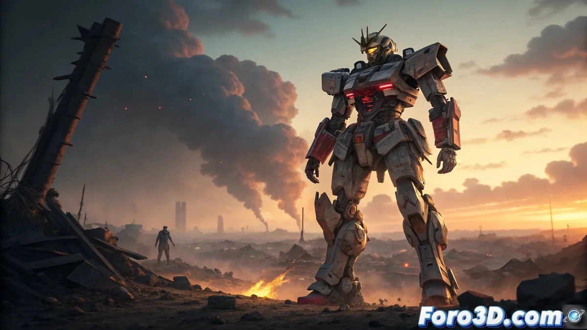 Modelo Master Grade 1/100 Gundam Barbatos Lupus Rex de Iron-Blooded Orphans mostrando articulación avanzada y partes intercambiables sobre fondo industrial