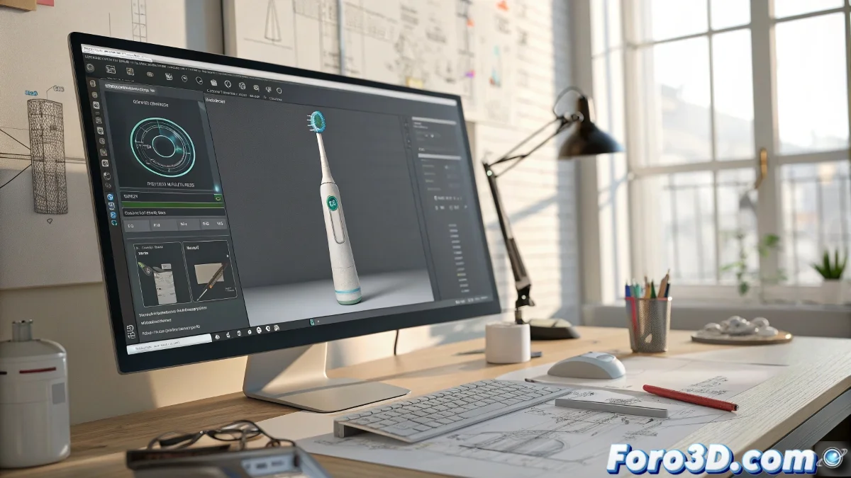 Interfaz de Unity mostrando un modelo 3D de un cepillo de dientes importado desde 3ds Max, con un script de rotacion asignado que responde al movimiento del raton.