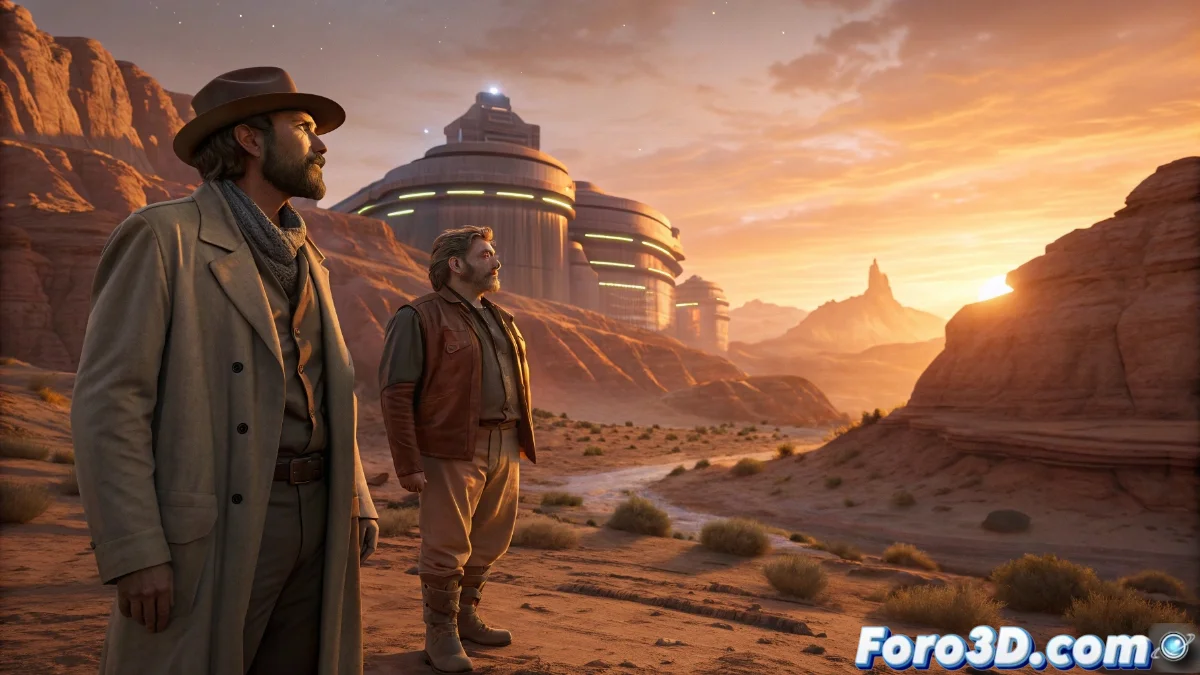 Logotipo de Desert Eclipse mostrando un desierto con un eclipse solar parcial, integrado con elementos tecnológicos y cinematográficos en tonos naranja y negro