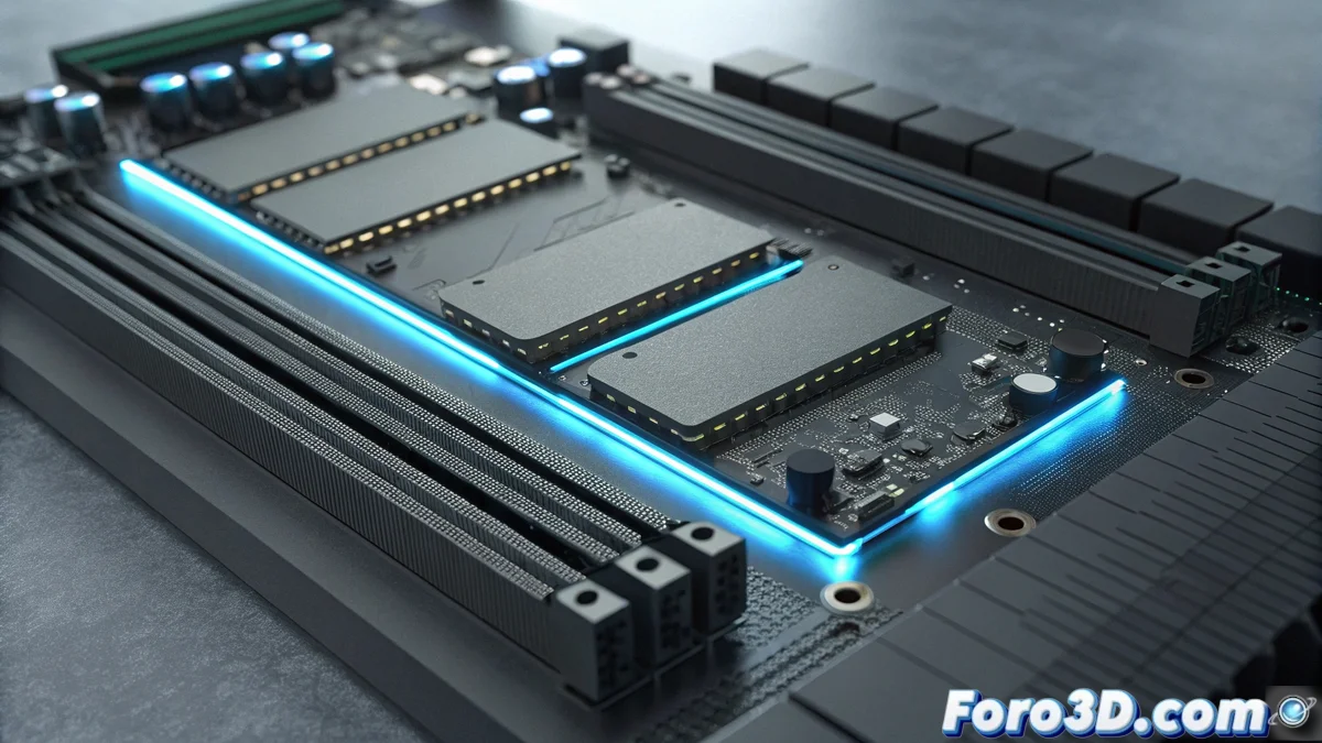 Unidad SSD Kioxia Exceria instalada en ranura M.2 de una placa base moderna, mostrando su diseño compacto y etiqueta de modelo, con gráficos de velocidad de transferencia de fondo.