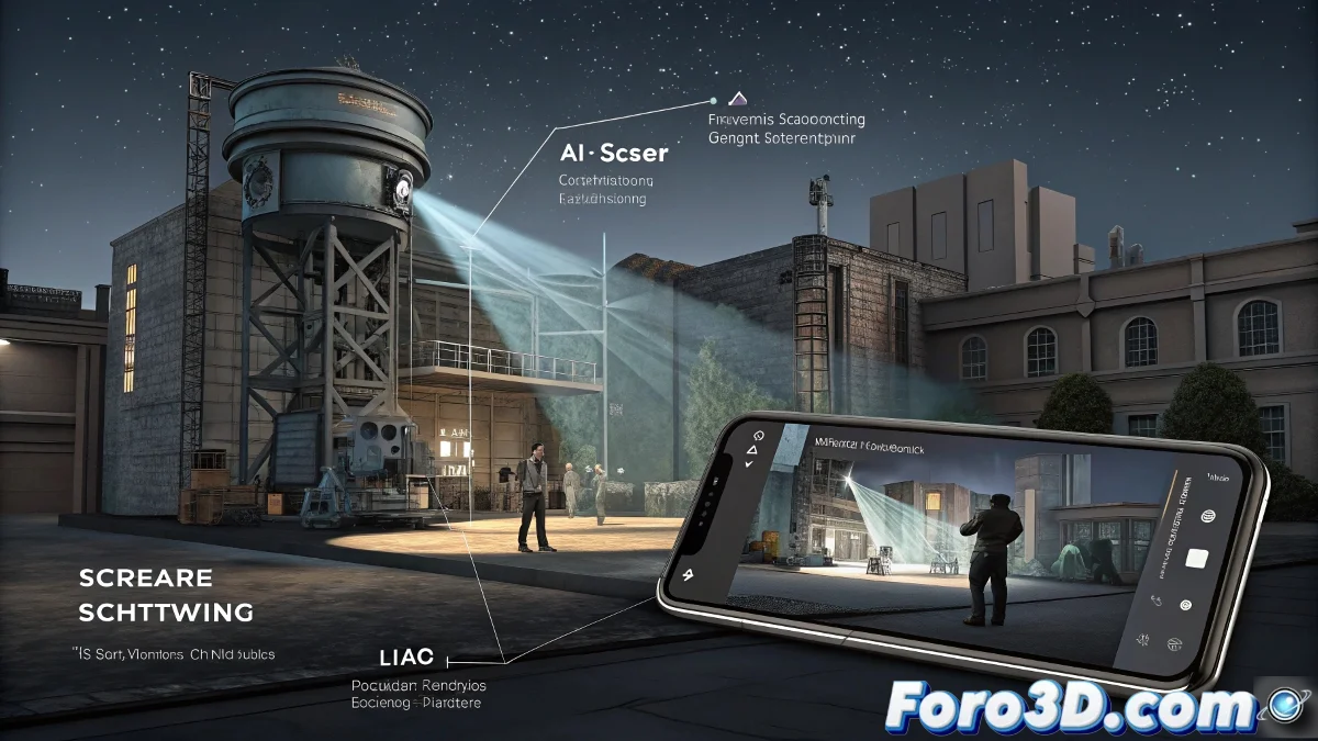 Smartphone escaneando un objeto 3D con la app Kiri Engine mientras muestra el modelo resultante en tiempo real.