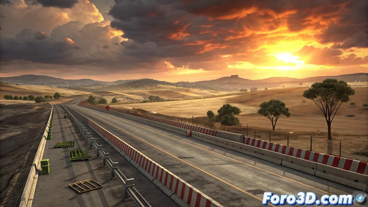 Mapa ilustrativo de la autovía A-11 mostrando tramos completados, en construcción y pendientes, con iconos de vehículos y flechas indicando dirección hacia Portugal.