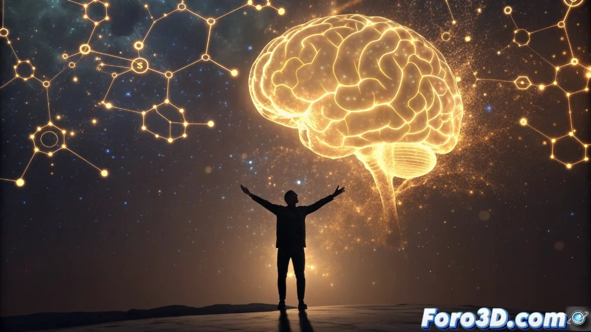 Ilustración científica del cerebro humano mostrando actividad en el sistema de recompensa con destellos de neurotransmisores en áreas como el núcleo accumbens