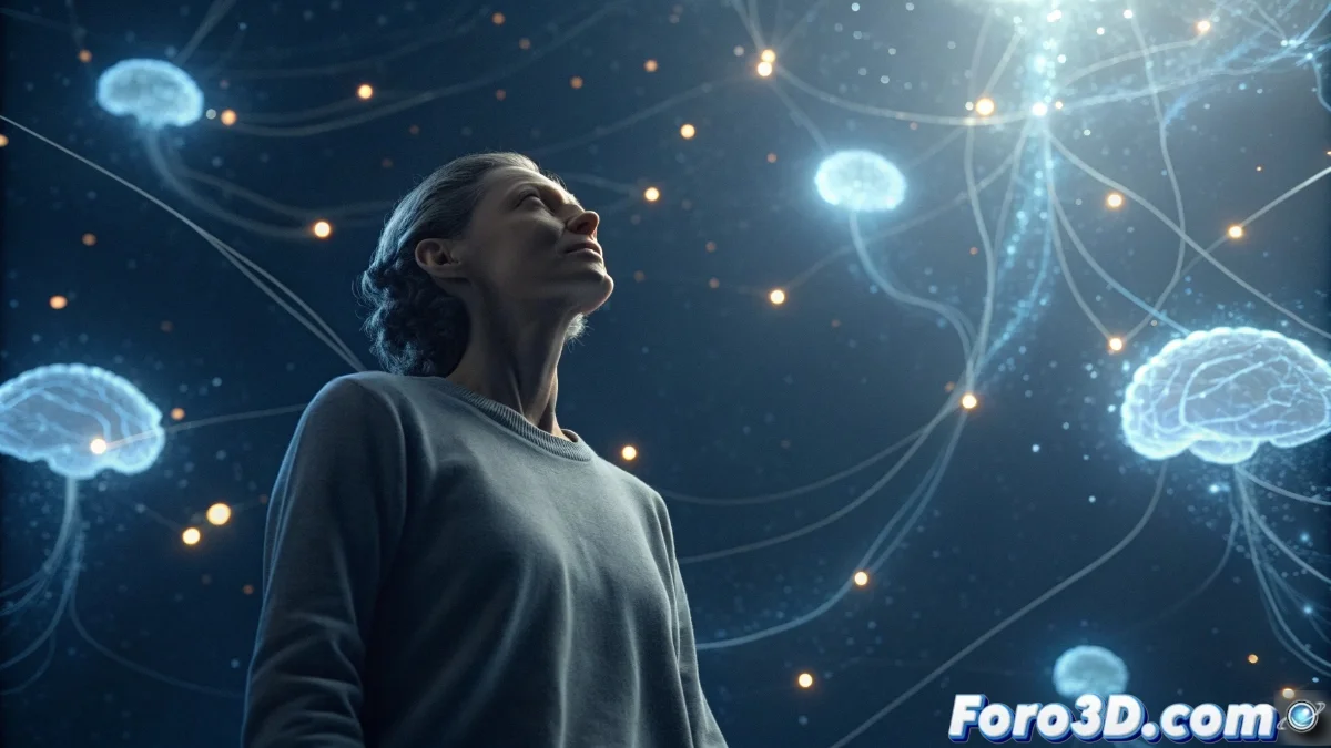 Ilustración científica del cerebro humano mostrando actividad en las áreas relacionadas con la relajación, con neurotransmisores como serotonina y endorfinas destacados en colores vibrantes