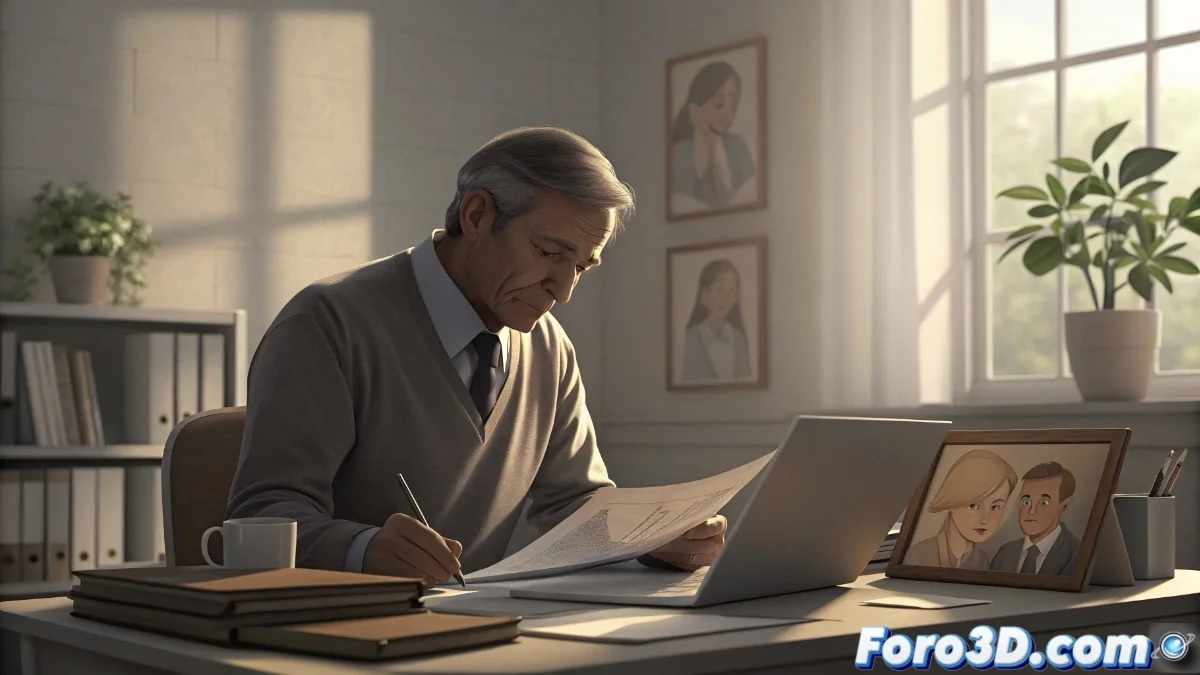 Retrato en blanco y negro de Amancio Ortega en un entorno discreto, con fondos de edificios corporativos y gráficos de crecimiento financiero en segundo plano.