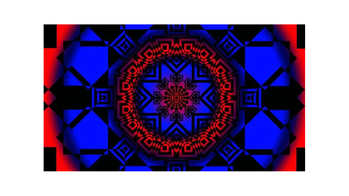Ilusión óptica de una diana con círculos concéntricos en azul y rojo sobre fondo negro, que crea un efecto de profundidad tridimensional para algunos observadores.
