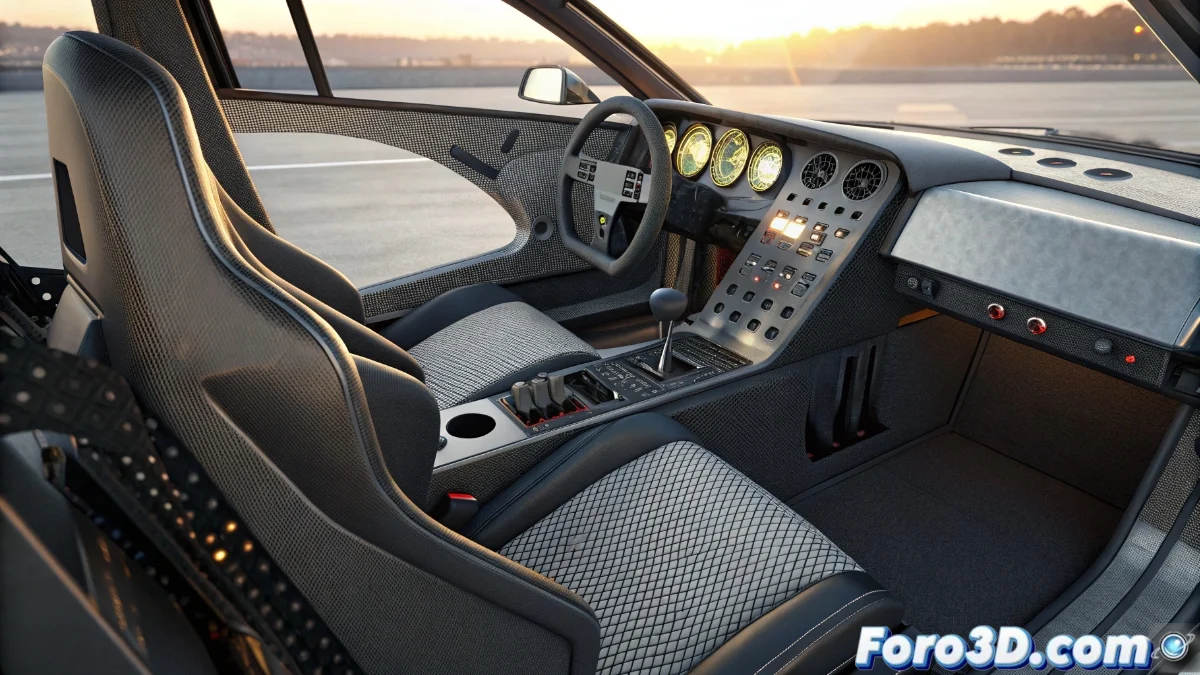 Cockpit de automóvil de competición con componentes impresos en 3D personalizados y sistema de refrigeración electrónica visible