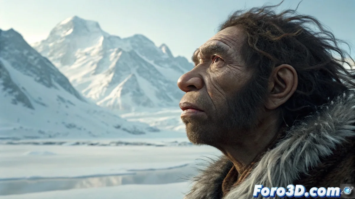 Reconstrucción facial de neandertal mostrando detalles de la estructura nasal y craneal con comparativa de anatomía humana moderna