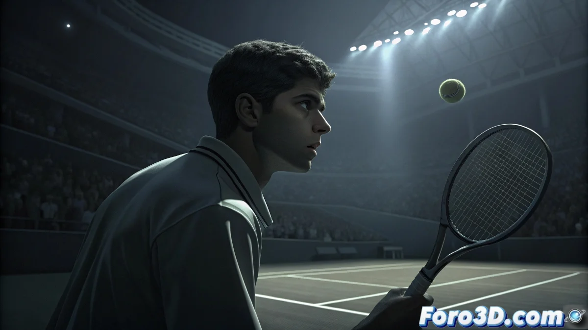 Carlos Alcaraz mirando desconcertado su raqueta durante el partido contra Cameron Norrie en la pista central del Masters 1000 de París-Bercy