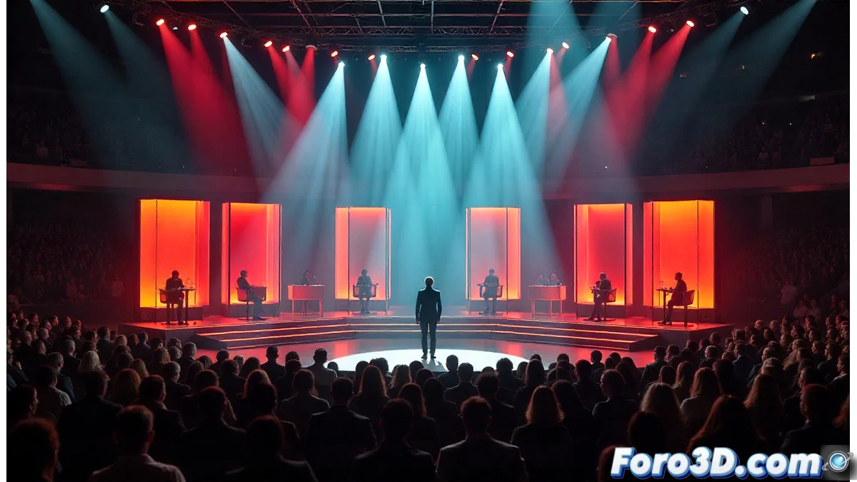 Sede de la Unión Europea de Radiodifusión en Ginebra con pantallas mostrando el logo de Eurovisión y gráficos de sistemas de votación