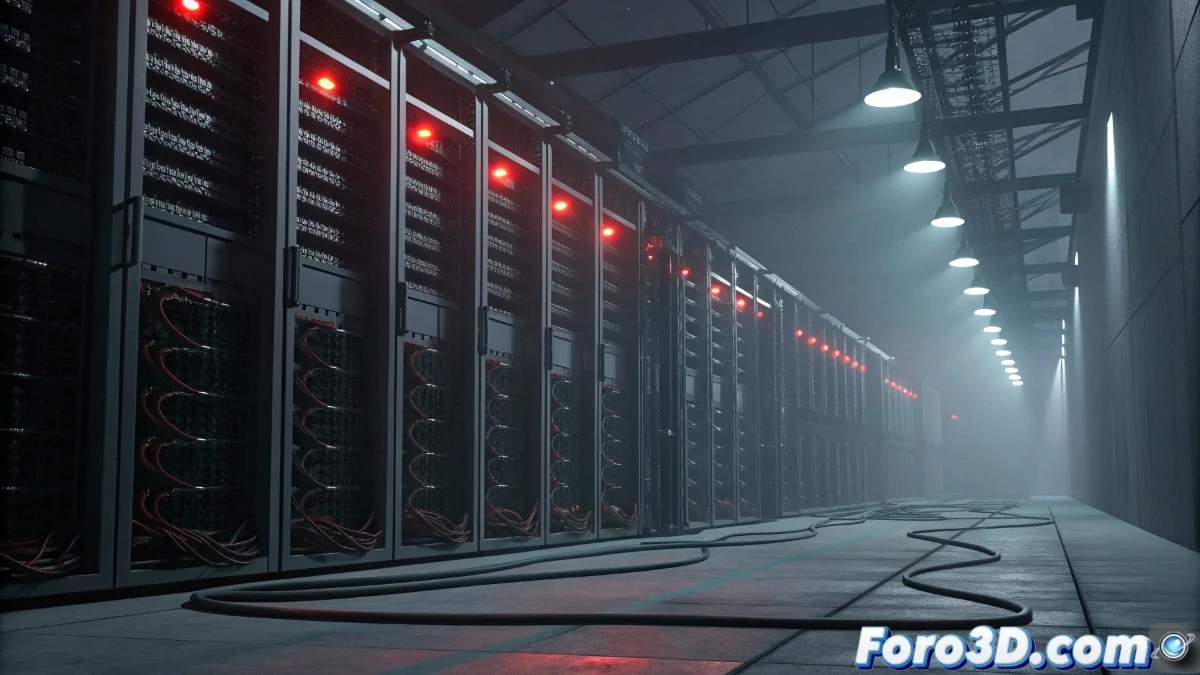 Equipos ASIC-mineros de Bitmain conectados a redes eléctricas y de comunicaciones con símbolos de advertencia de seguridad cibernética superpuestos