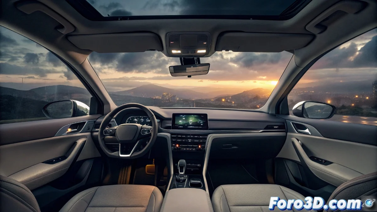 Congresistas estadounidenses discutiendo legislación automotriz con consumidores examinando un vehículo moderno con pantallas de suscripción visibles