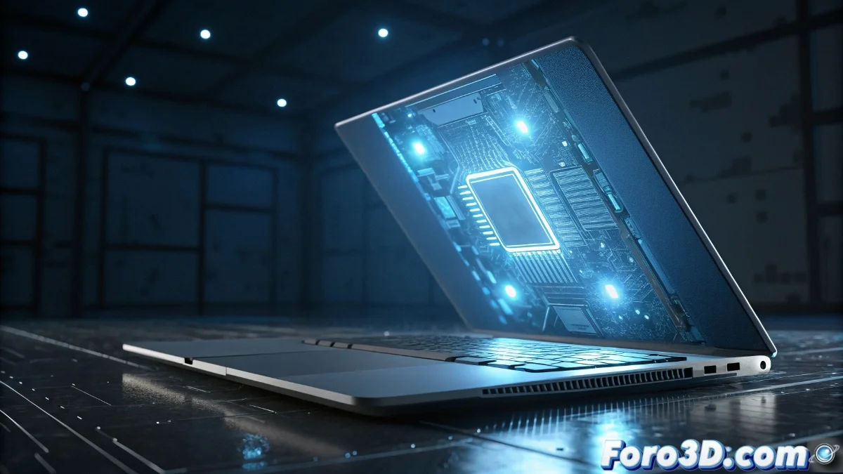 Portátil moderno mostrando una interfaz de inteligencia artificial ejecutándose localmente con gráficos que representan procesamiento neuronal
