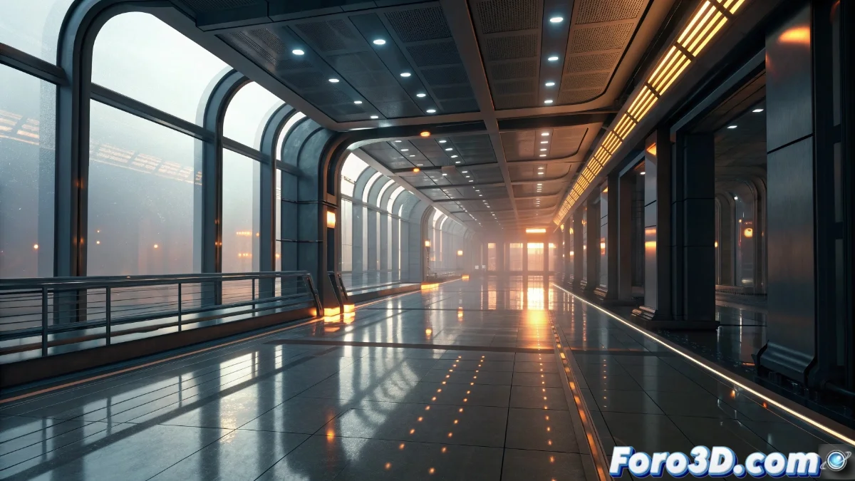 Diagrama técnico mostrando el flujo de trabajo de Lumen en Unreal Engine 5, con ejemplos de iluminación indirecta, reflexiones dinámicas y trazado de rayos en una escena 3D compleja.