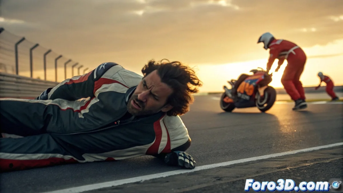 Marc Márquez siendo atendido por médicos tras accidente en circuito de Mandalika, Indonesia, con equipo de seguridad alrededor