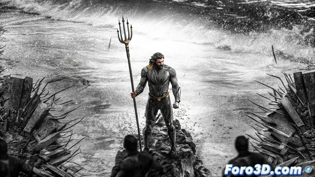Namor enfrentándose a Attuma en las profundidades marinas, con Atlantis en ruinas de fondo y el Crimson Swim iluminando las aguas