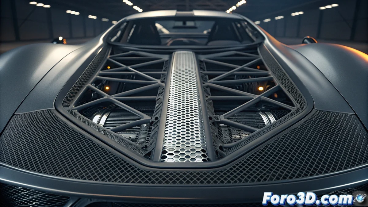 Conductos de aire impresos en 3D de titanio para el McLaren Speedtail mostrando estructuras internas complejas y diseño aerodinámico avanzado