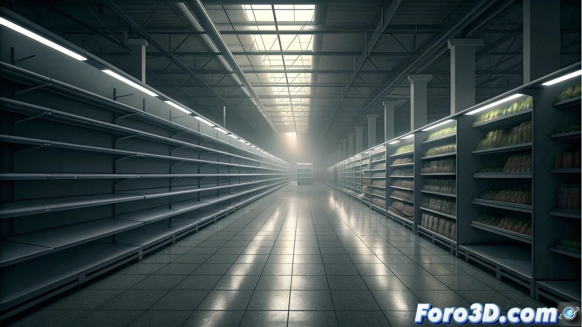 Supermercado Mercadona iluminado tenuemente con decoraciones de Halloween en la fachada mientras clientes observan el nuevo horario publicado en la entrada principal