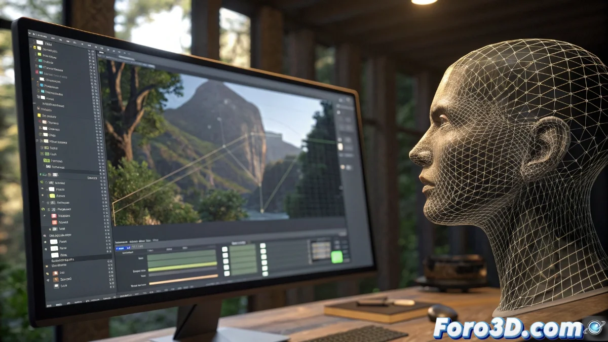 Vista del editor 3D de Blender mostrando una malla animada con deformaciones de vértices importadas mediante el sistema de cache de secuencias.