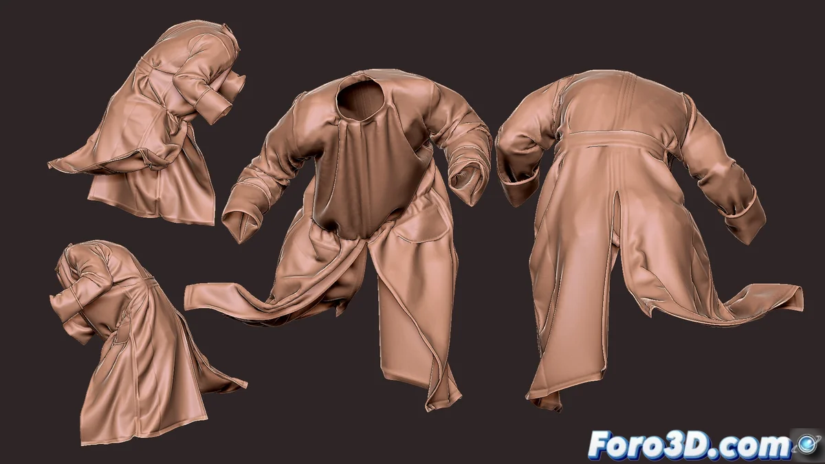 Modelado 3D en proceso de un soldado histórico con abrigo y equipo militar, mostrando detalles de pliegues y anatomía básica.