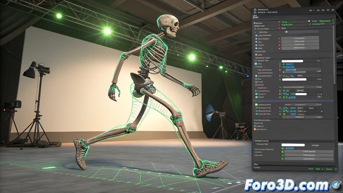 Comparación lado a lado mostrando piernas correctamente animadas versus deformadas en MotionBuilder, con marcadores que señalan los problemas.