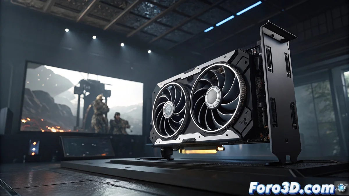Tarjeta gráfica MSI GeForce RTX 5070 Ti mostrada en un gabinete gaming con iluminación RGB, enfatizando su diseño de triple ventilador y conectores DisplayPort y HDMI.