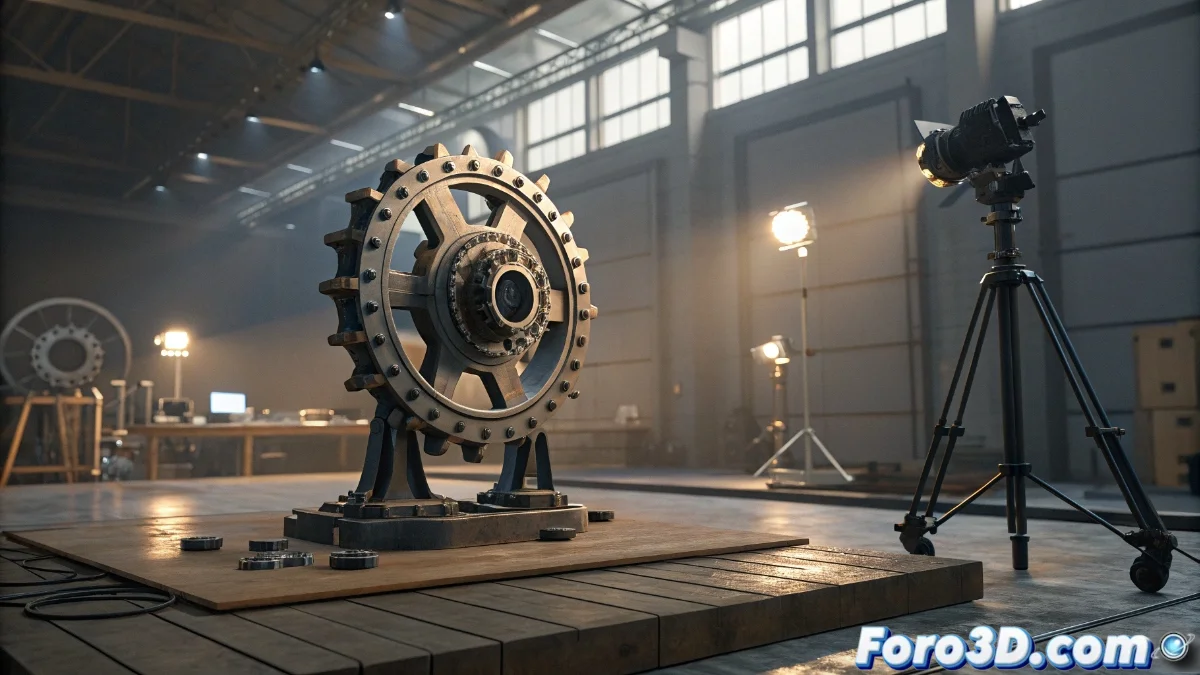 Vista en perspectiva 3D de Blender mostrando un modelo simétrico con el panel del modificador Mirror activado y ejes de simetría visibles