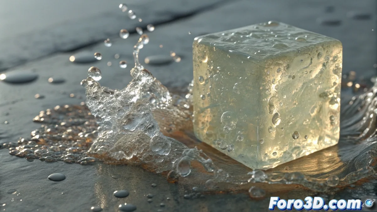 Simulación de soft body en Blender 5 mostrando un objeto esponjoso deformándose de manera realista al colisionar con superficies rígidas en una escena 3D