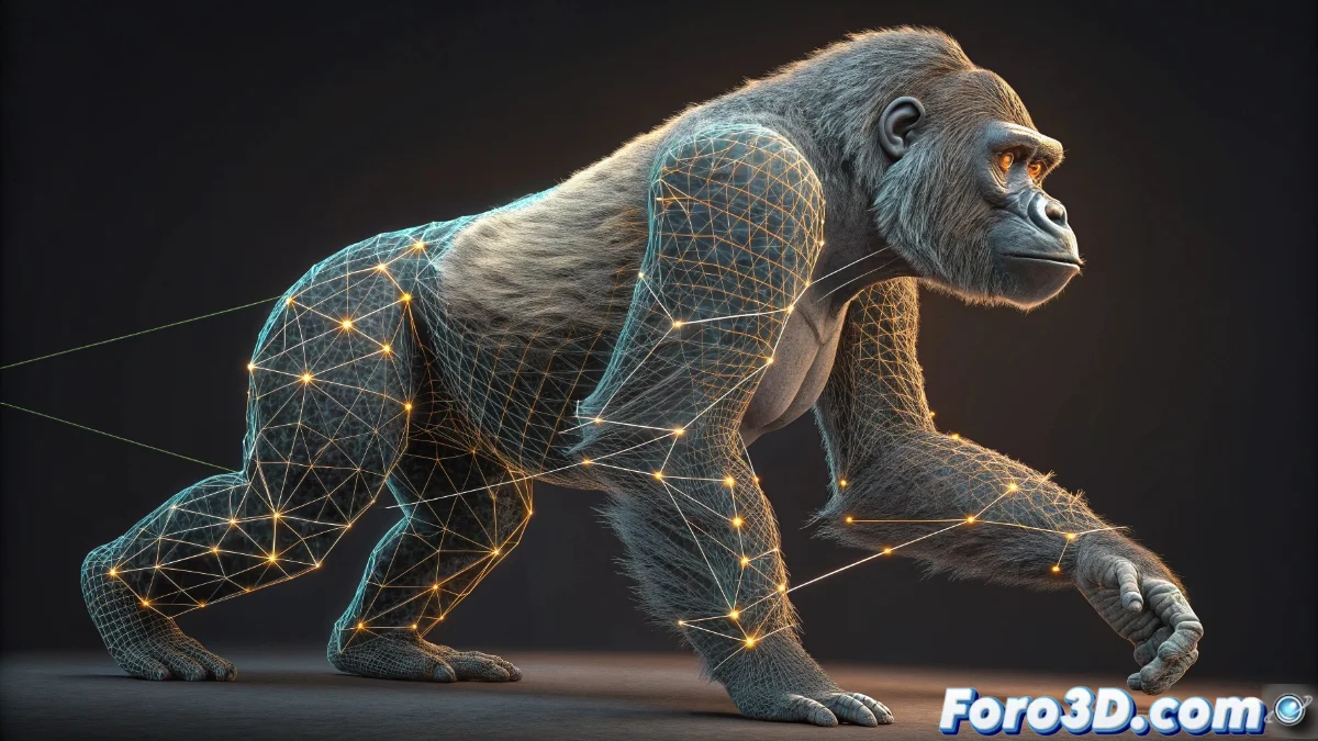 Vista en perspectiva de una malla 3D con secciones eliminadas mediante el modificador Delete Geometry en Blender, mostrando la interfaz de nodos y parámetros activos.