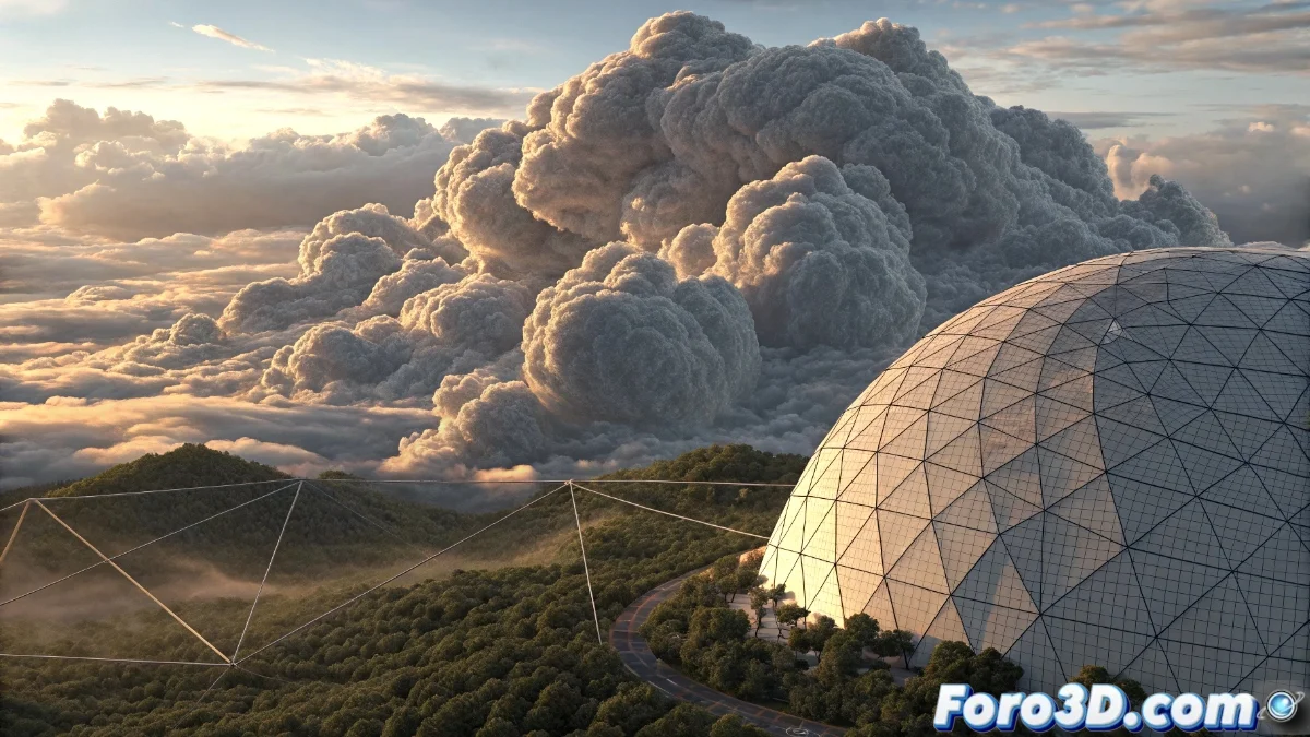 Interfaz de Blender mostrando el modificador Volume to Mesh aplicado a una nube volumétrica convertida en malla poligonal con herramientas de escultura activas.