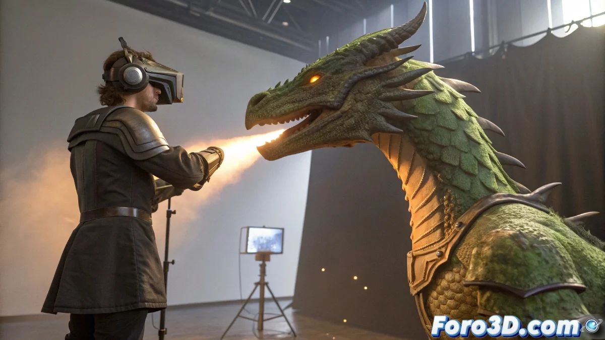 Comparativa visual entre un artista usando Open_Brush en realidad virtual para esculpir un modelo orgánico y la interfaz de ArmorPaint mostrando texturas PBR en tiempo real sobre un objeto 3D.