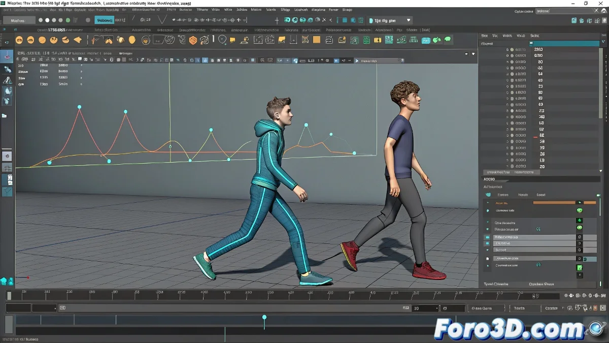 Estudiante animando personajes humanos en Maya con Graph Editor