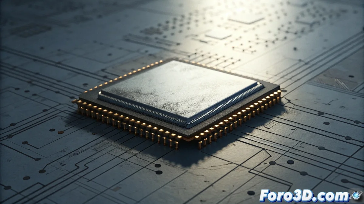 Fotografía de un wafer de silicio del procesador Intel i386 mostrando las iniciales PG grabadas en el diseño del chip, con aumento microscópico que revela los detalles del circuito integrado