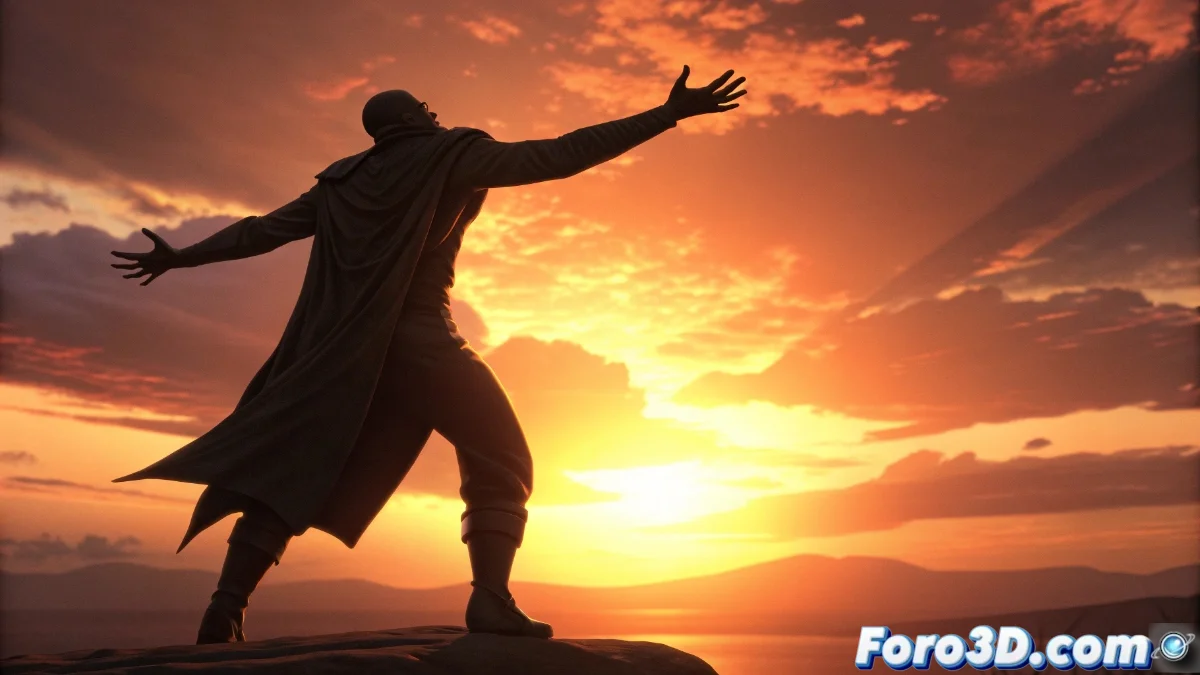 Personaje de videojuego con silueta reconocible pero sin rasgos faciales, mostrando postura encorvada y manos tensas en un entorno desolado, iluminado por una luz tenue que resalta su contorno.