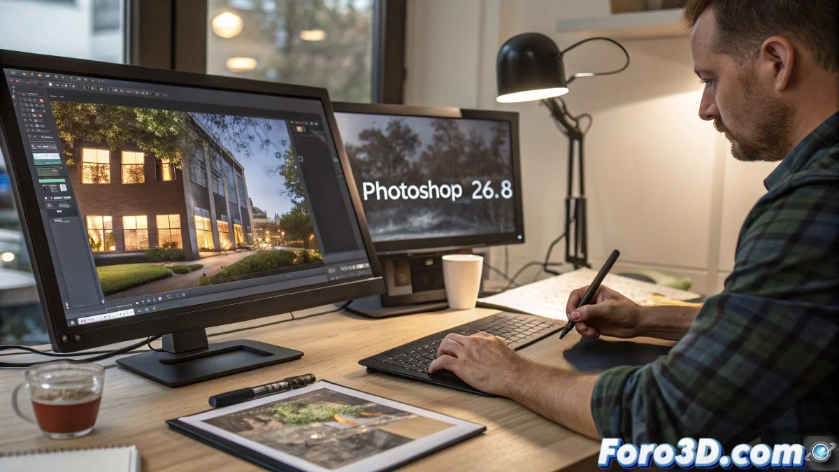 Interfaz de Photoshop mostrando texto dinámico y compatibilidad con nuevos formatos HDR como AVIF y JPEG XL
