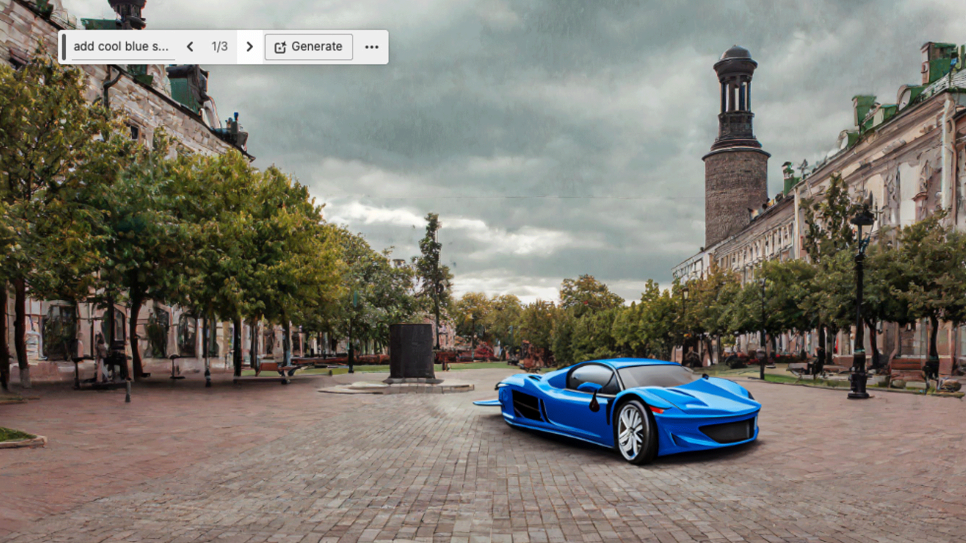Pantalla de Photoshop mostrando el uso de Generative Fill para eliminar un objeto de una fotografía urbana con resultados perfectamente integrados.