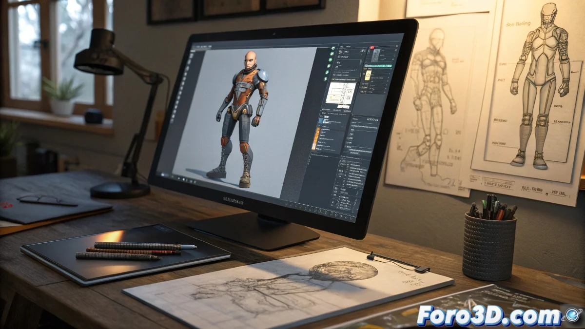 Captura de pantalla de LightWave 9 mostrando un personaje 3D con sistema de rig automatico aplicado y herramientas de animacion visibles.