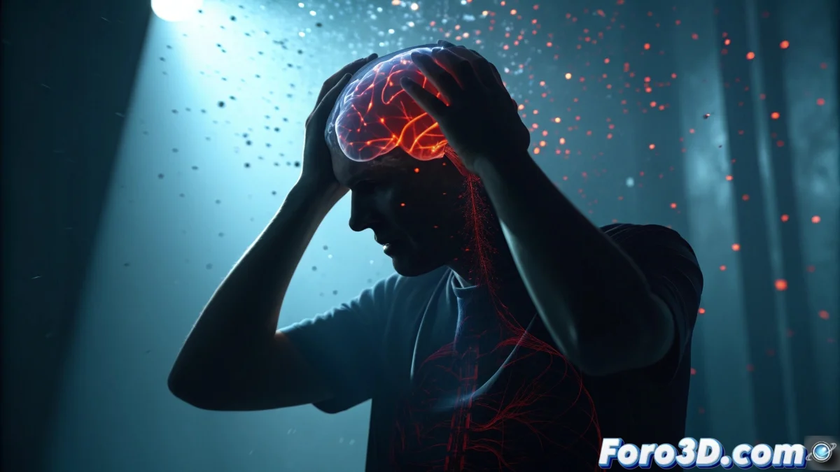 Diagrama cerebral mostrando la activación del sistema límbico durante estados de frustración, con destacados en colores para la amígdala, cortex prefrontal y áreas de producción de neurotransmisores